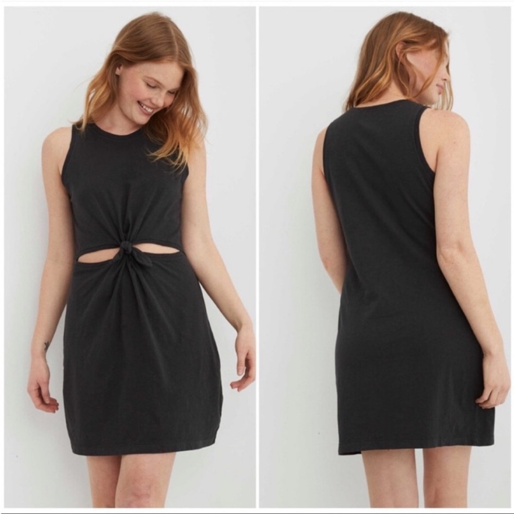 Aerie Black Dark Grey Cut-Out Knit Dress Size Small - Picture 1 of 9